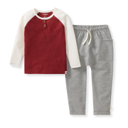 Thermal Organic Boy Tee & Pants Set - Brick Red